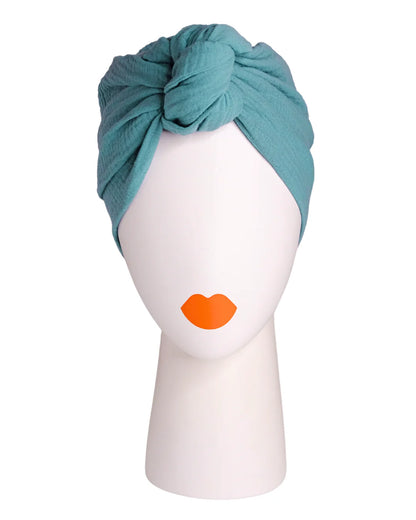 Turban Mütze LOLA, Musselin Acquablau